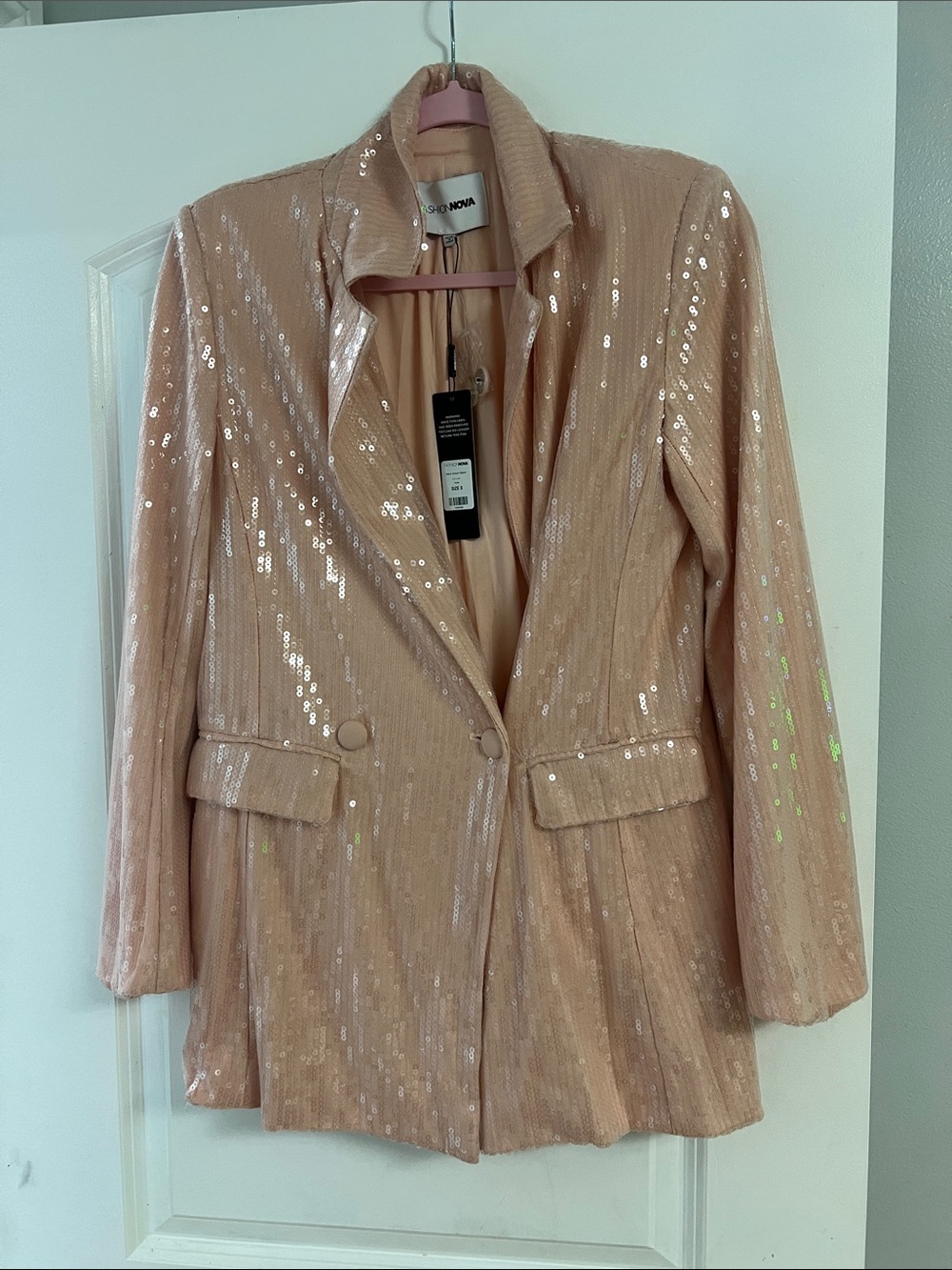 Fashion Nova Blush Sequin Blazer Jacket